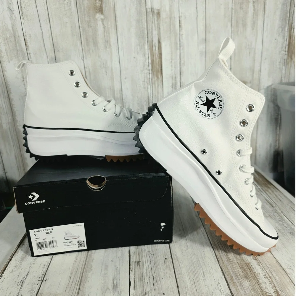 Converse Run Star Hike High Top Platform White Black Gum Mens 9 Womens 10.5 New